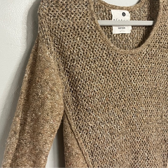 Kensie Pieces Crochet Boucle Chunky Knit Sweater Carmel Brown Women Sz Small - Picture 4 of 9